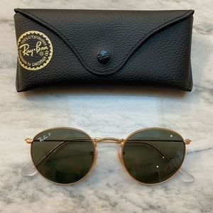 Gold matte/green polar round metal polarized ray-ban sunglasses 50mm